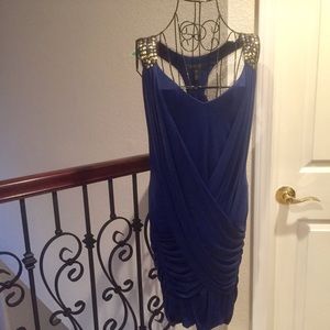 BCBGMAXAZRIA Navy Evening Drape Dress